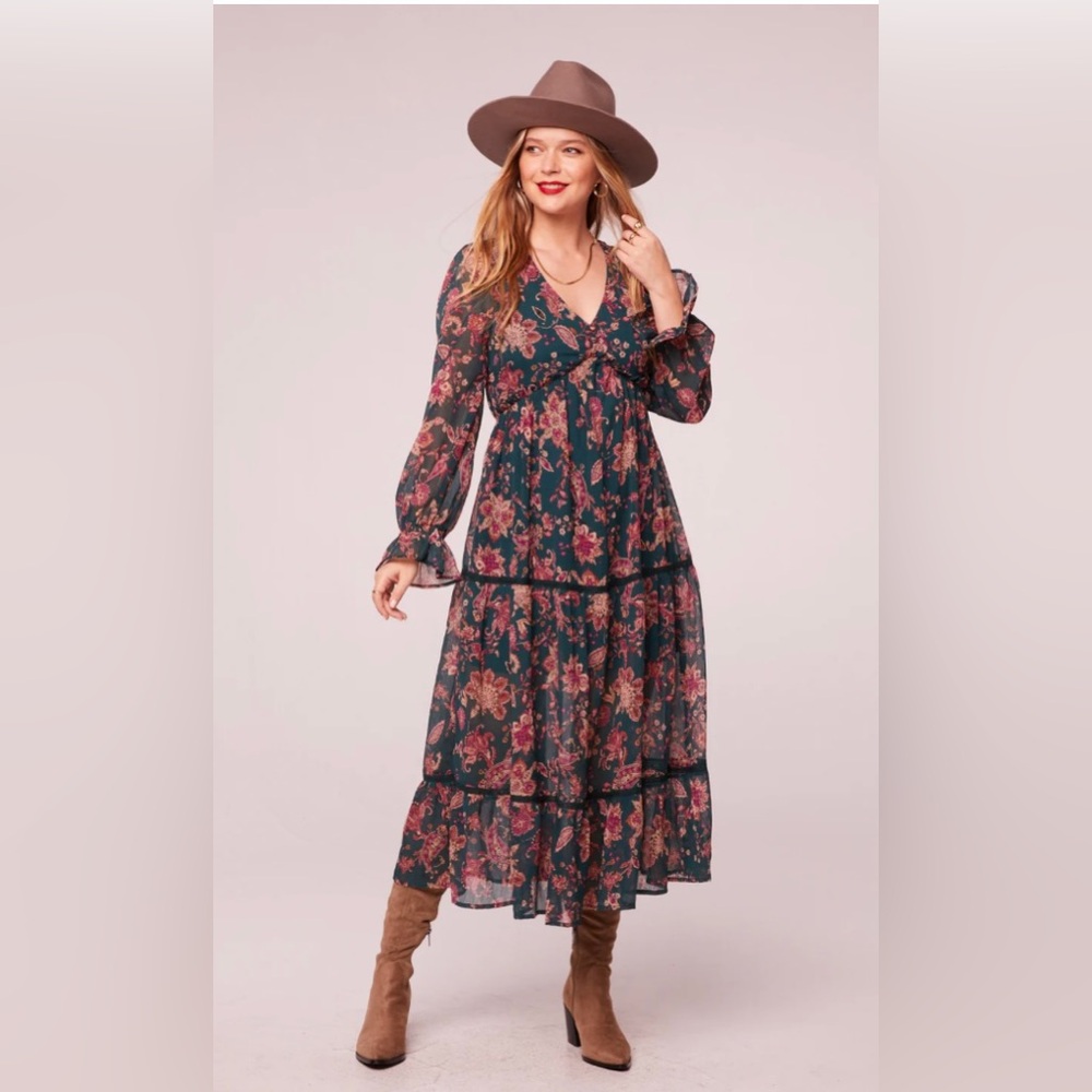 Band of the Free NWT Run the World Pine Paisley Empire Waist Midi Dress